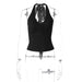 Women Clothing Summer Solid Color V neck Halter Strap Slim Fit Small Tank Top-Black-Fancey Boutique