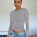 Color-Gray-Y2g Tight Casual Long Sleeve Breathable Base Shirt Outer Wear Moisture Wicking T shirt-Fancey Boutique