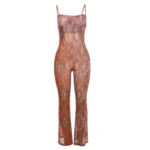 Color-Brown-Women Clothing Autumn Winter Low Cut Sling Backless High Waist Jumpsuit-Fancey Boutique