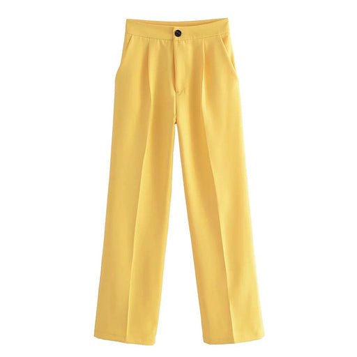 Color-Yellow-High Waist Wide Leg Trend Women Pants Spring Summer Candy Color Loose Drooping Mop Pants-Fancey Boutique