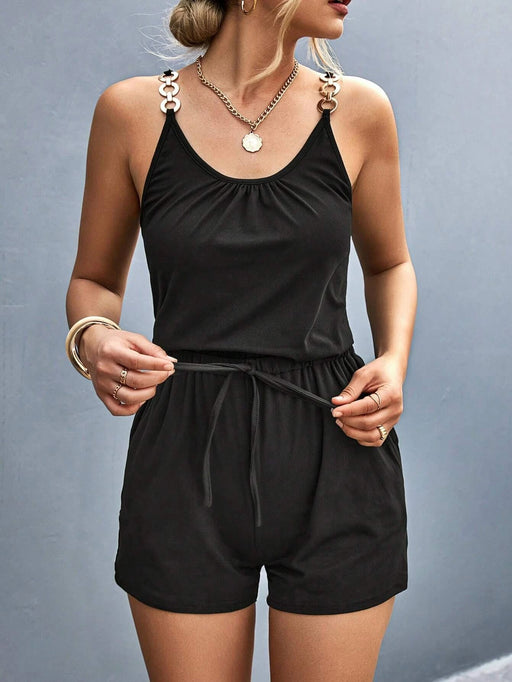 Women Clothing Summer Pleated Stitching Metal Strap Jumpsuit Women-Black-Fancey Boutique