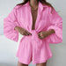 Color-Pink-Summer Women Casual Solid Color Ruffles Shorts Long Sleeve Set-Fancey Boutique