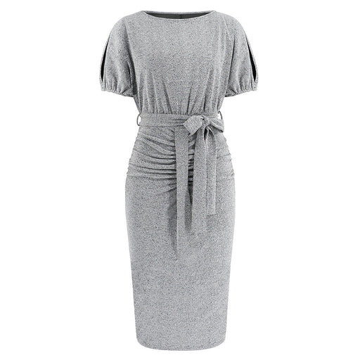 Color-Silver-Batwing Short Sleeve Dress Summer Slimming Sheath Office Formal Dress-Fancey Boutique