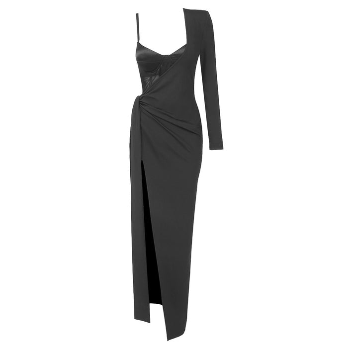 Color-Black-Stitching High Slit Shoulder Formal Dress Sling Vest Two Piece Set Casual Set-Fancey Boutique