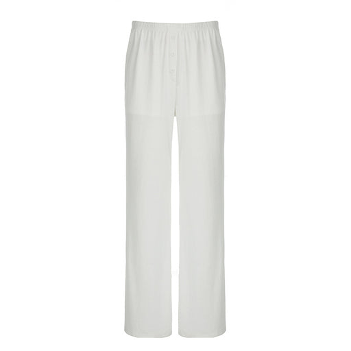 Street Casual Hole Knitted Trousers Fashionable, Comfortable Lazy Elastic Waist Loose Wide Leg Pants-White-Fancey Boutique