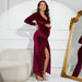 Color-Burgundy-Winter V neck Velvet Dress Sexy Hip Dress Maternity Dress Christmas Dress Halloween Cocktail Dress-Fancey Boutique