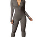 Color-Dark Grey-Women Sports Jumpsuit Workout Ribbed Long Sleeve Zipper Casual Jumpsuit Trousers Tight-Fancey Boutique