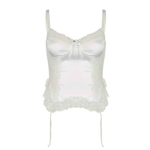 Color-White-Sexy Sexy Lace Bra Strappy Bow Small Floral Design Sexy See Through Irregular Asymmetric Vest-Fancey Boutique