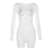 Color-White-Summer Women Sexy Mesh See through Hollow Out Cutout round Neck Long Sleeve Tight Romper for Women-Fancey Boutique