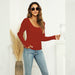 Color-Burgundy-Autumn Winter Knitwear Solid Color Buttons U-Neck Slim Fit Sexy Base for Women Sweater-Fancey Boutique