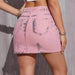 Women High Waist Denim Pink Silver Skirt Spring Summer Slimming Design Sheath Split Skirt-Fancey Boutique