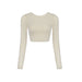 Color-Apricot-Spring Autumn Pullover Round Collar Gauze Sexy Women Clothing Bead Long Sleeve Slim Fit Short Cropped Top Women-Fancey Boutique