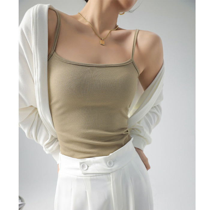 Color-Green-Best Seller on Douyin Base Tank Top Small Slip Top Women Suit Inner Cover Supernumerary Breast Thread Spring, Autumn Summer Can Be Outerwear Top-Fancey Boutique