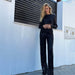 Color-Black-Sequin round Neck Single Breasted Vest Pants Spring T shirt Casual Sequin Tassel Two Piece Set-Fancey Boutique