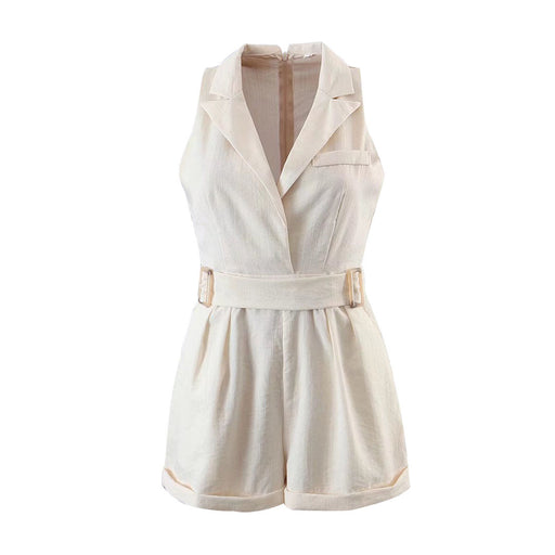Color-Ivory-Summer New Women Clothing Suit Collar One-Piece Straight High Waist Fashion V-neck Romper-Fancey Boutique