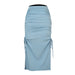 Color-Blue-Slit Knitted Slim Skirt Pleated Tie Sexy Sheath Women Clothing Skirt-Fancey Boutique