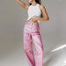 Color-Dark Pink-Autumn Winter Metallic Coated Fabric High Waist Slimming All Matching Simple Wide Leg Pants-Fancey Boutique