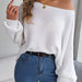 Color-White-Autumn Winter Casual Loose Solid Color Batwing Sleeve Pullover Sweater Women Clothing-Fancey Boutique