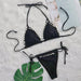Color-Black Without Blouse-Sexy Bikini Solid Color Lace Up Pearl Swimsuit Split Swimsuit-Fancey Boutique