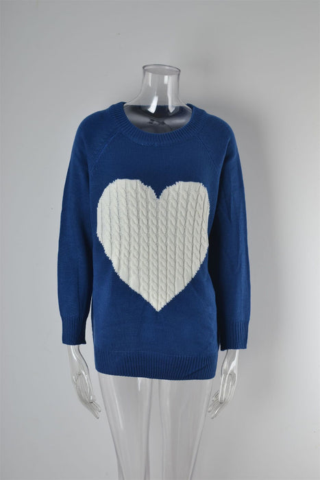 Color-Navy Blue-Knitwear Women Autumn Winter Women Knitwear Heart Trendy Pullover Sweater Women-Fancey Boutique