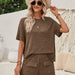 Color-Brown-Summer Women Clothing Casual Loose round Neck Solid Color Short Sleeve Top Shorts Set-Fancey Boutique