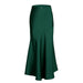 Women Acetate Satin Skirt High Waist Elastic Patchwork Maxi Dress Slim Slimming Sheath Dress-Dark Green-Fancey Boutique