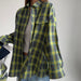 Retro All Matching Collared Loose Shirt Autumn Plaid Long Sleeve Pocket Women Shirt-Fancey Boutique