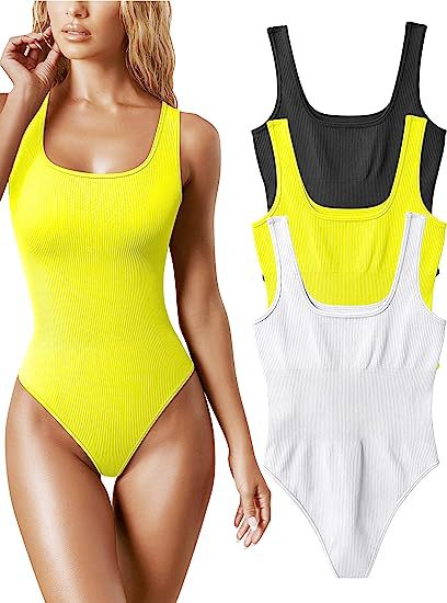 Color-Yellow-Summer Women U Neck Sleeveless Vest Tight Jumpsuit-Fancey Boutique