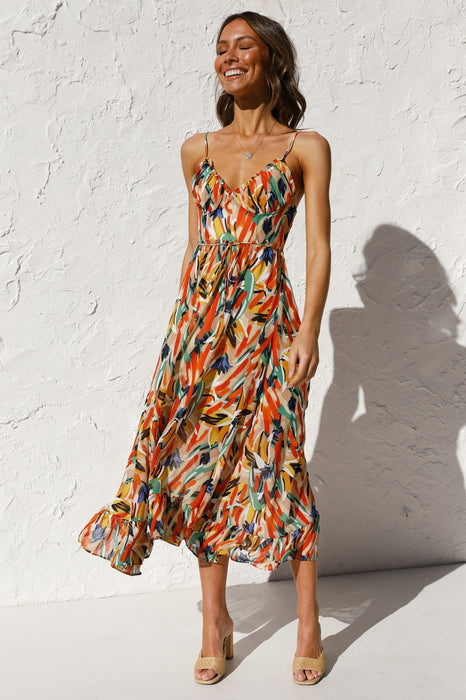 Women Printed Ruffle Sleeveless Dress-Fancey Boutique