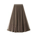 Color-Khaki-Front Back Wear Autumn Winter Lace Stitching Mesh Skirt Large Swing Skirt-Fancey Boutique