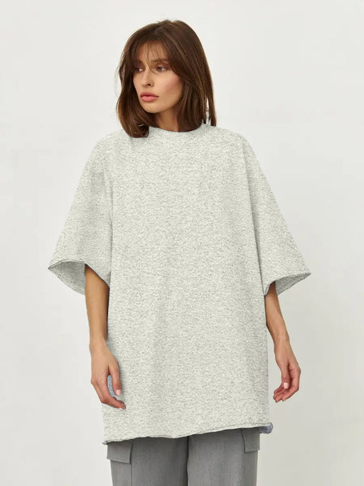 Spring Summer Cotton T Shirt Solid Color Short Sleeve Women Loose Large Version-Greige-Fancey Boutique