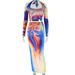 Color-Orange Blue-Printed Skirt Set Sexy Strapless Long Sleeve Backless Lace Up Two Piece Suit Women Suits-Fancey Boutique