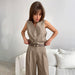 Summer Neutral Minimalist Gray Sleeveless Waistcoat Vest All Matching Women Clothing Two Piece Set-Fancey Boutique