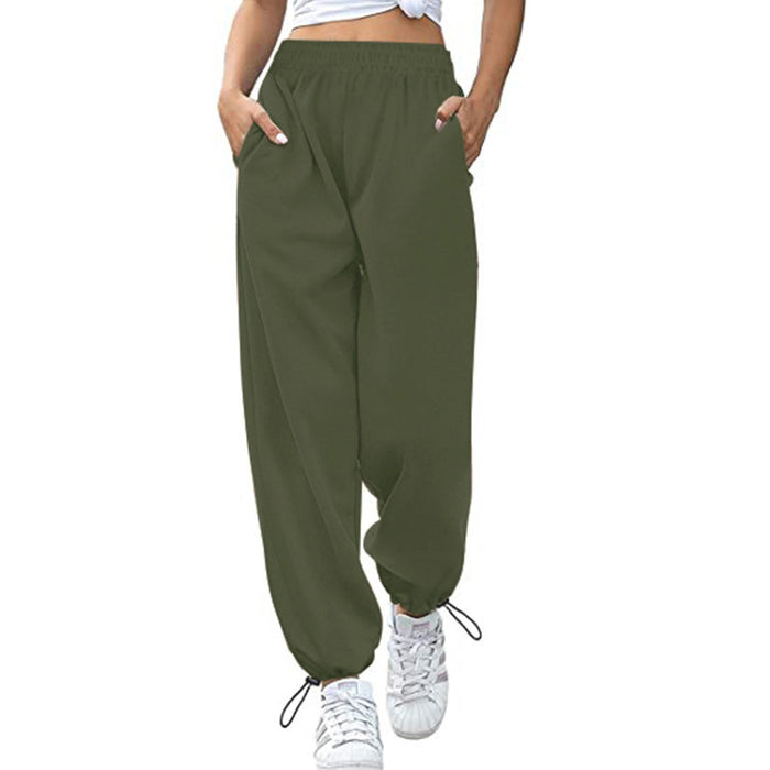 Color-Army Green-Spring Summer Women Clothing Loose Casual Sports Drawstring Wide Leg Ankle Banded Pants Women Plus Size-Fancey Boutique