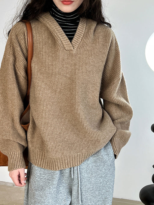 Color-Khaki-Autumn Winter Profile High Grade Maillard Soft Glutinous Hooded Sweater Lazy Sweater Women-Fancey Boutique