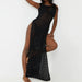 Women Dress Split Woolen Dress Sexy Spaghetti Straps Knitted Maxi Dress Vacation Dress-Black-Fancey Boutique