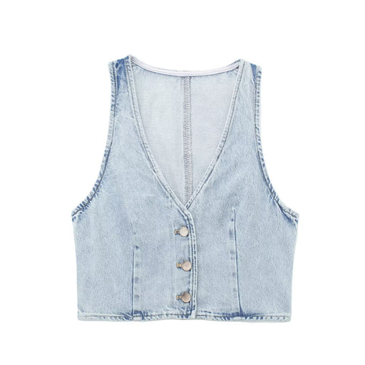 Color-Vest-Summer Women Clothing Sleeveless V neck Denim Jacket High Waist Mini Skirt-Fancey Boutique