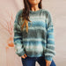 Color-Blue-Autumn Winter Loose Gradient Color Striped Imitation Marten Knitted Round Neck Long Sleeve Pullover Sweater for Women-Fancey Boutique