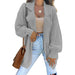 Color-Gray-Solid Color Loose One Button Collar Pocket Sleeve Splicing Coat Sweater Cardigan for Women-Fancey Boutique