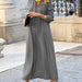 Color-Gray-Large Swing Dress Solid Color Collared Long Sleeve Simple Casual Long Shirt Dress-Fancey Boutique