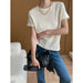 Cozy Series Simple Basic Slimming Shoulder T Shirt Short Sleeve Early Spring-Ivory-Fancey Boutique