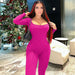 Color-Coral Red-Women Clothing Winter Sexy Backless Lace up Slim Long Sleeve Jumpsuit Women-Fancey Boutique