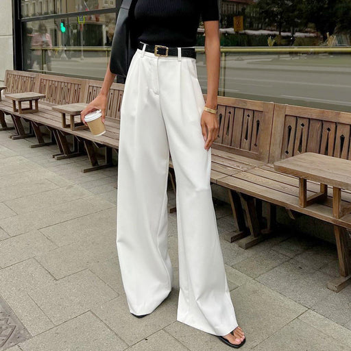 Color-White-White High Waist Trousers All Match Simple Casual Pants Work Pant Loose Fall Women Clothing-Fancey Boutique