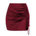 Color-Burgundy-Solid Color Pleating Hip Skirt Sexy High Waist Zipper Satin Skirt Women Summer Women Clothing-Fancey Boutique