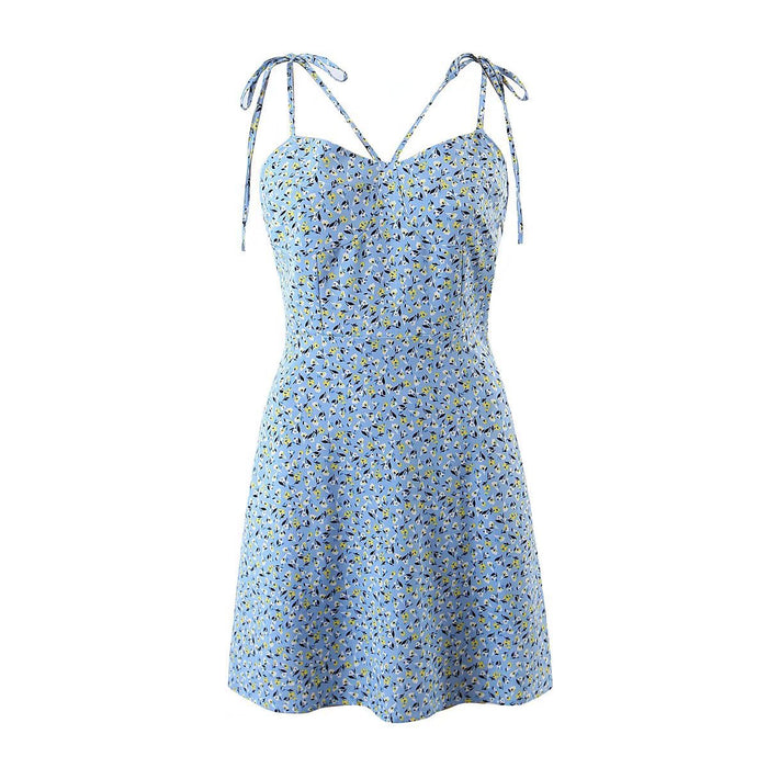 Summer New Women High Waist Slimming Floral Lace Strap Dress for Women-Light Blue-Fancey Boutique