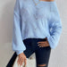 Color-Blue-Women Popular off the Shoulder Sweater round Neck Hollowed Casual Sweater Sweater-Fancey Boutique