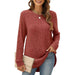 Color-Red-Autumn Winter Solid Color Round Neck Long Sleeve Brushed Loose Fitting T Shirt Top Women-Fancey Boutique