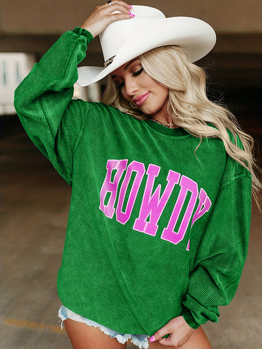 Color-Green-Letter Graphic Printing Casual Sweatshirt Women Solid Color Loose Round Neck Pullover Long Sleeve Top Women-Fancey Boutique