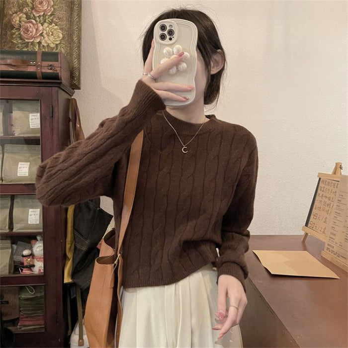 Idle Sense Cable Knit Pullover Sweater Women Autumn Winter Solid Color Inner Wear Thermal Sweater Women-Fancey Boutique