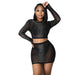 Color-Black-Summer Women Clothing Sexy Mesh Drilling See through Long Sleeve Short Dress Two Piece Set-Fancey Boutique